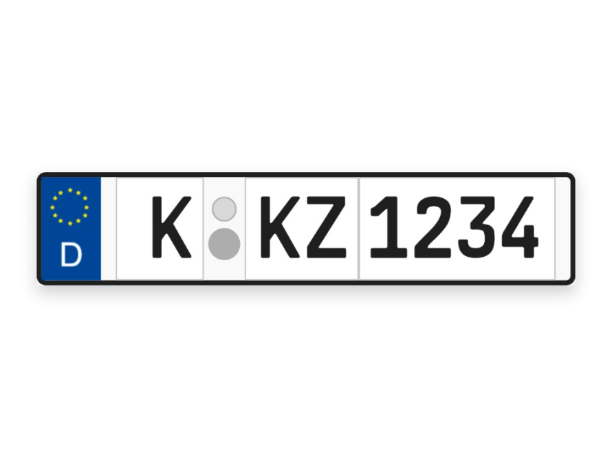 Deutsches Euro-Kennzeichen mit EU-Feld und Zulassungsplaketten